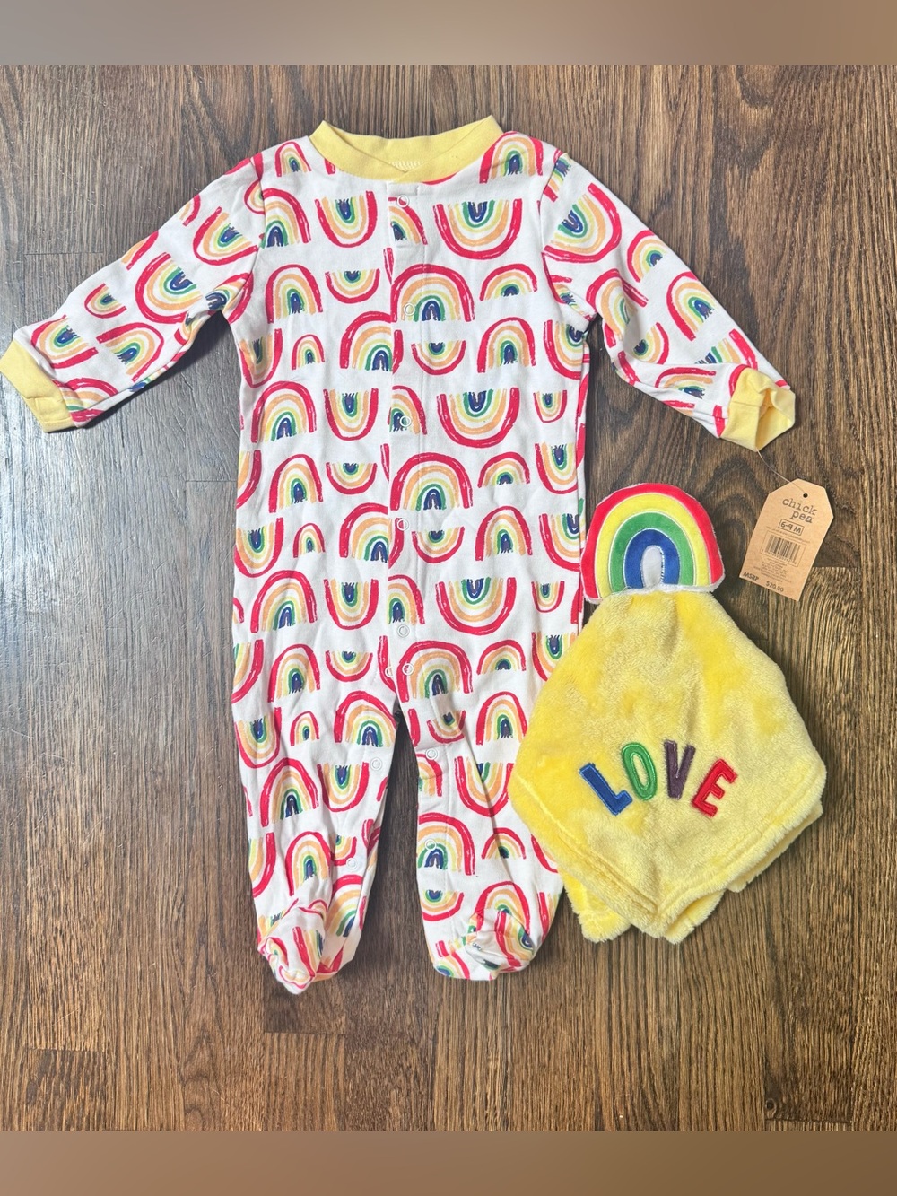 NEW chick pea colorful rainbow baby infant onesie foot pajamas yellow lovey
